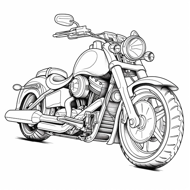 a drawing of a motorcycle with a big tire on a white background generative ai