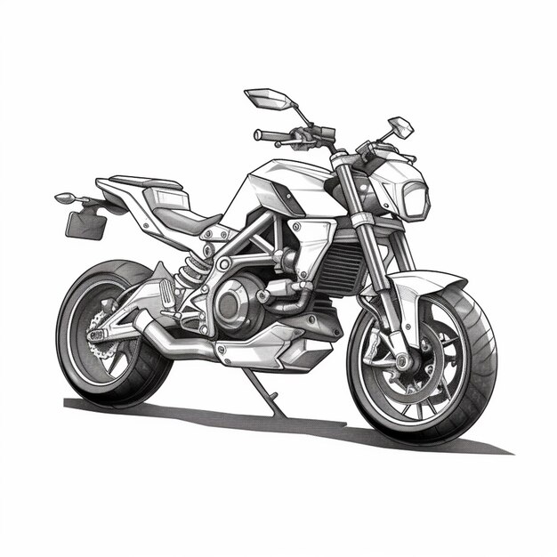 a drawing of a motorcycle with a side view of the front wheel generative ai