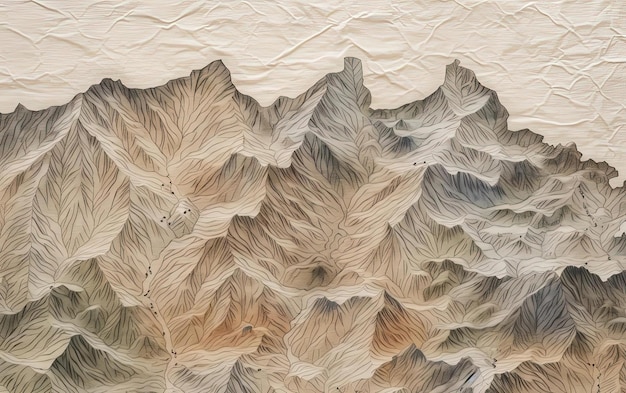 a drawing of a mountain painted with color