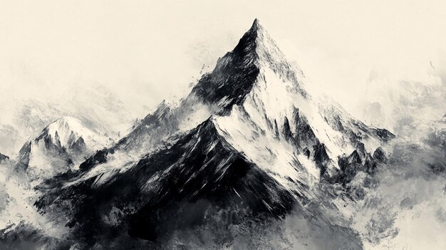 Photo a drawing of a mountain with a black and white image of a mountain