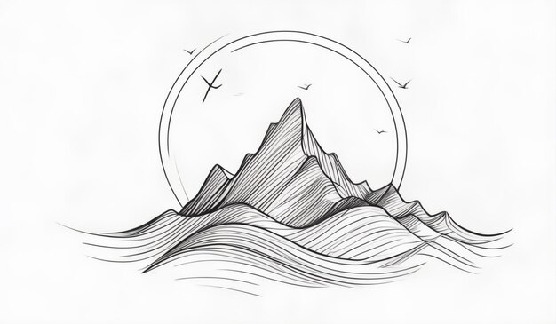 Photo a drawing of a mountain with a circle in the background