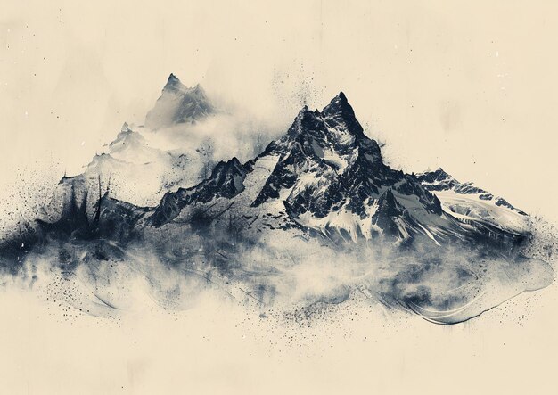 Photo a drawing of a mountain with a moon in the background