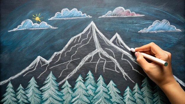 Photo a drawing of a mountain with a mountain in the background