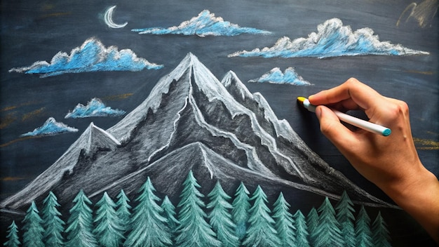 a drawing of a mountain with a pencil on it