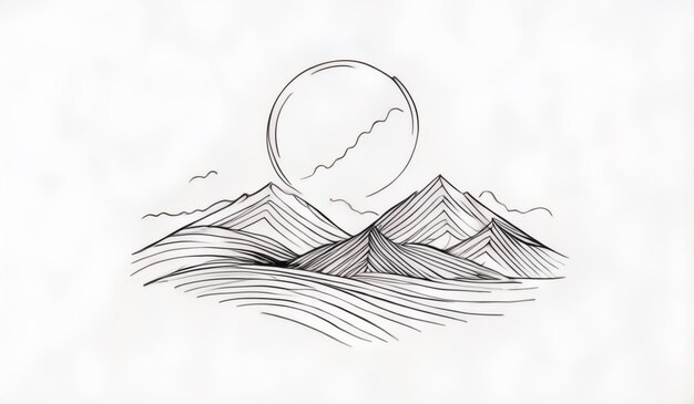 Photo a drawing of mountains with the sun in the background