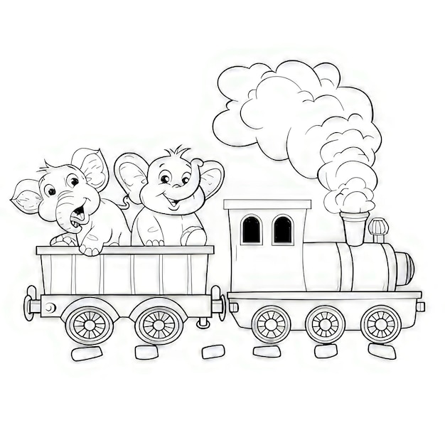 Photo a drawing of a mouse and a train with a cartoon animal on it