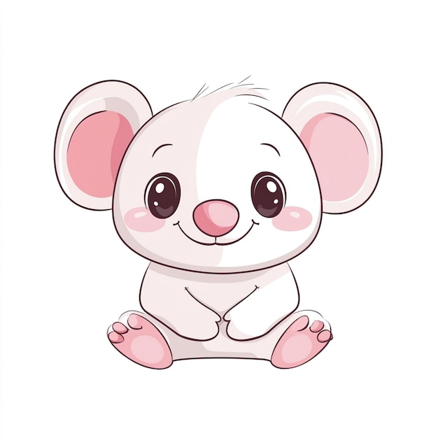 a drawing of a mouse with a pink nose and a black and white background