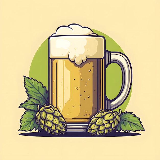 a drawing of a mug of beer with a bunch of grapes on it