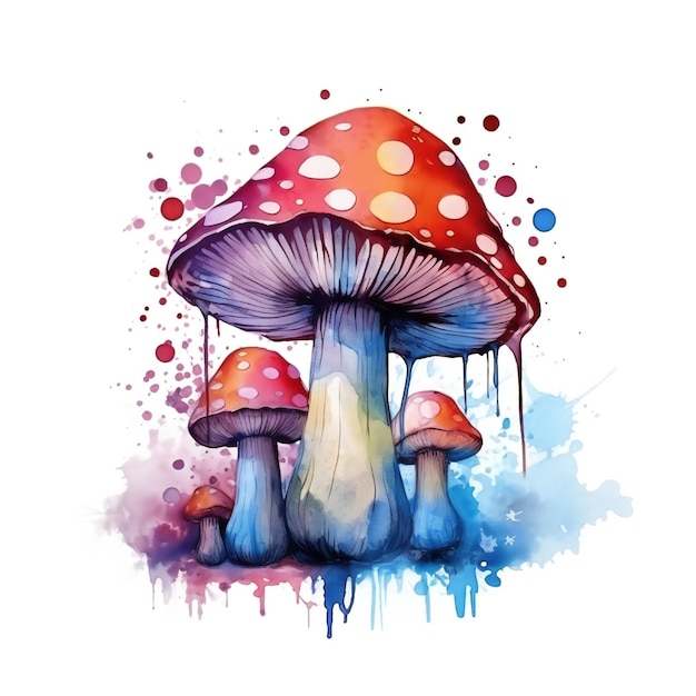 A drawing of mushrooms and a red mushroom