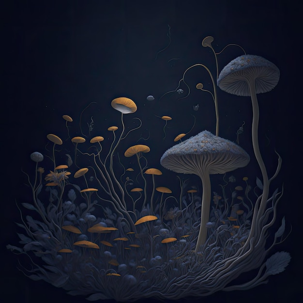 A drawing of mushrooms with the words the word on the bottom