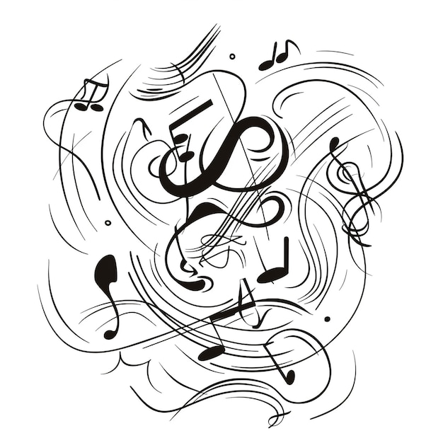 Photo a drawing of a music notes and a picture of a musical instrument