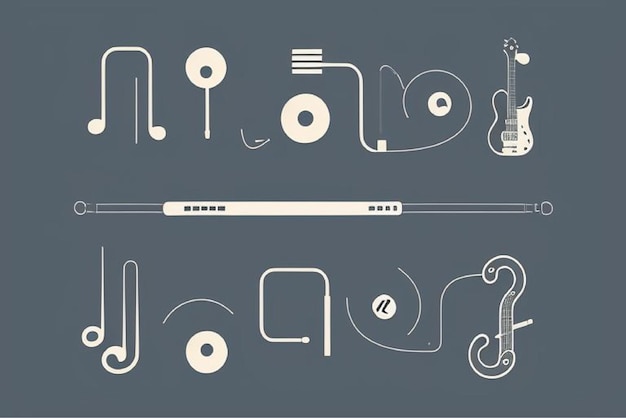 Photo a drawing of music notes and a picture of a musical instrument