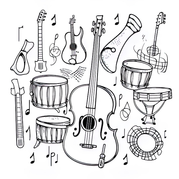 Photo a drawing of a musical instrument and other instruments