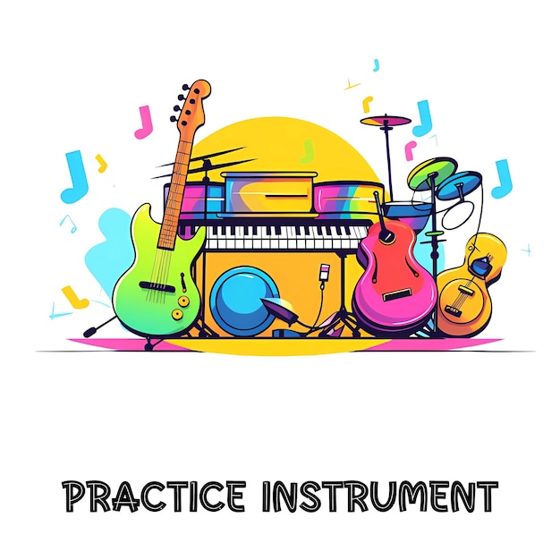 Photo a drawing of a musical instrument with the words practice instruments on it