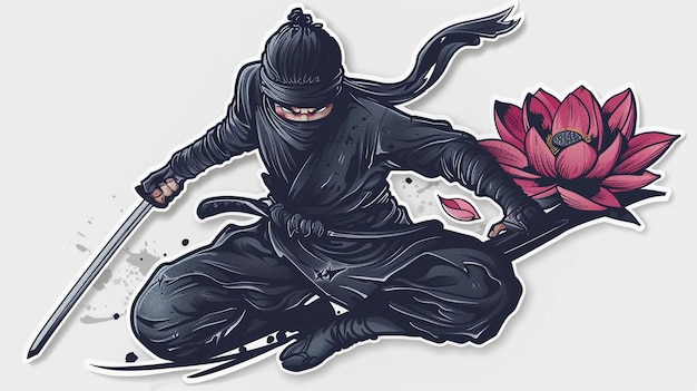 Photo a drawing of a ninja with a red shirt and a black mask