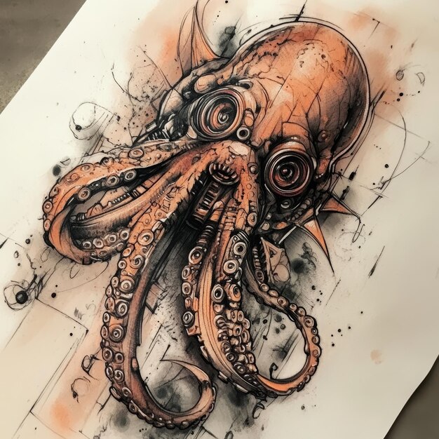 Photo a drawing of an octopus with an octopus on it