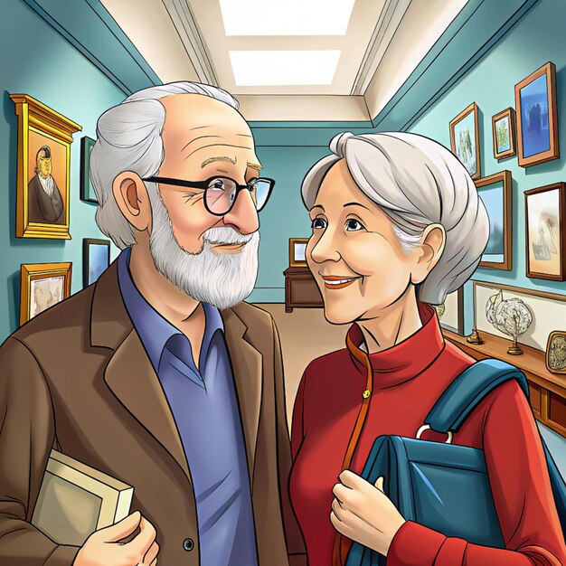 Photo a drawing of an old couple with a book titled quot the man is looking at you quot