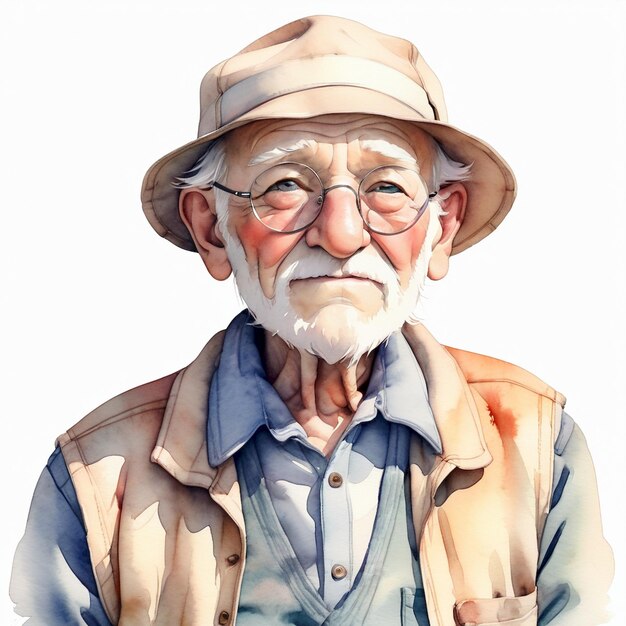 Photo a drawing of an old man with a hat and a shirt that says old man