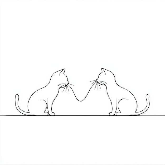 Photo drawing in one continuous line of two cats in minimalism style illustration as mascot for a pedigree friendly pet icon concept of veterinary pets friendly modern illustration