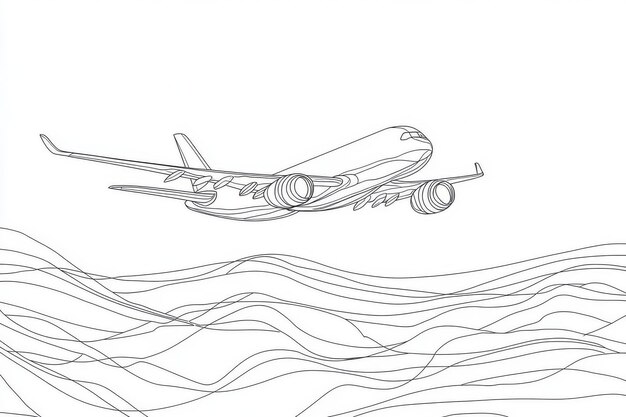 Photo drawing of one line airplane conceptual drawing of a vehicle illustration of continuous line design graphic