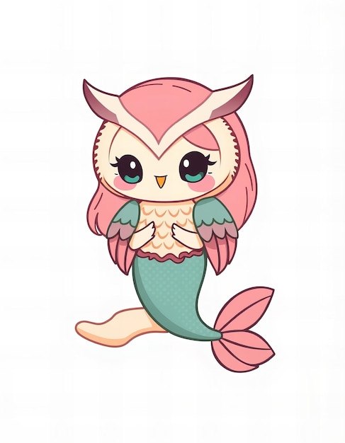 a drawing of an owl with a pink beak and wings