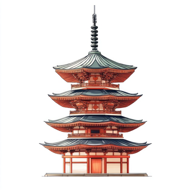 Photo a drawing of a pagoda with a white background