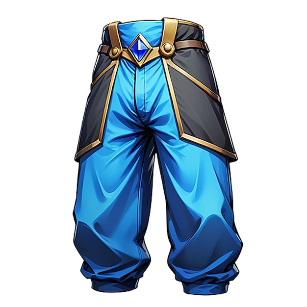 a drawing of a pair of blue pants with gold trim