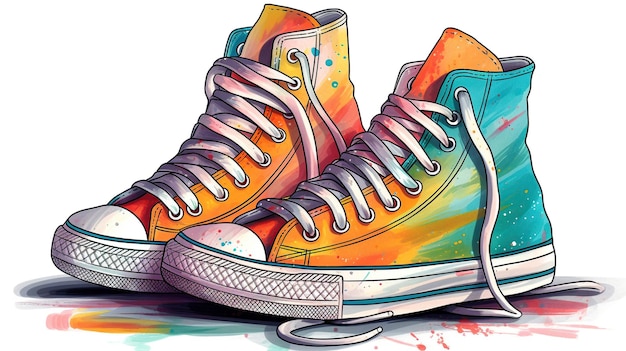 A drawing of a pair of converse shoes.