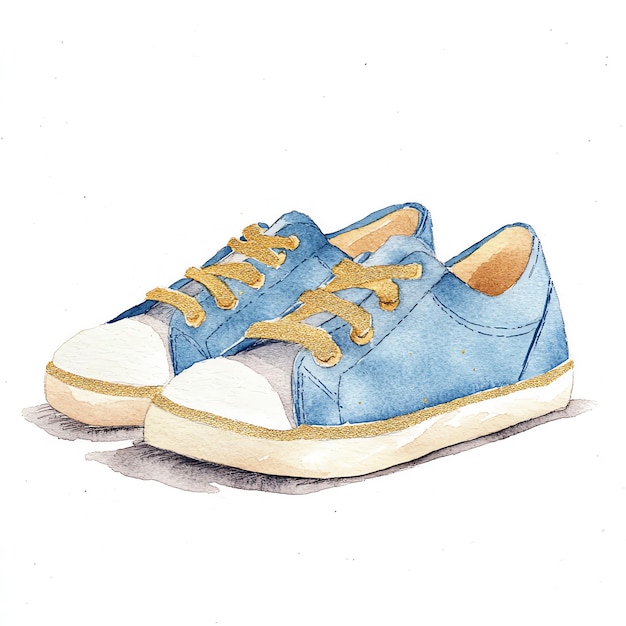 a drawing of a pair of shoes with yellow laces