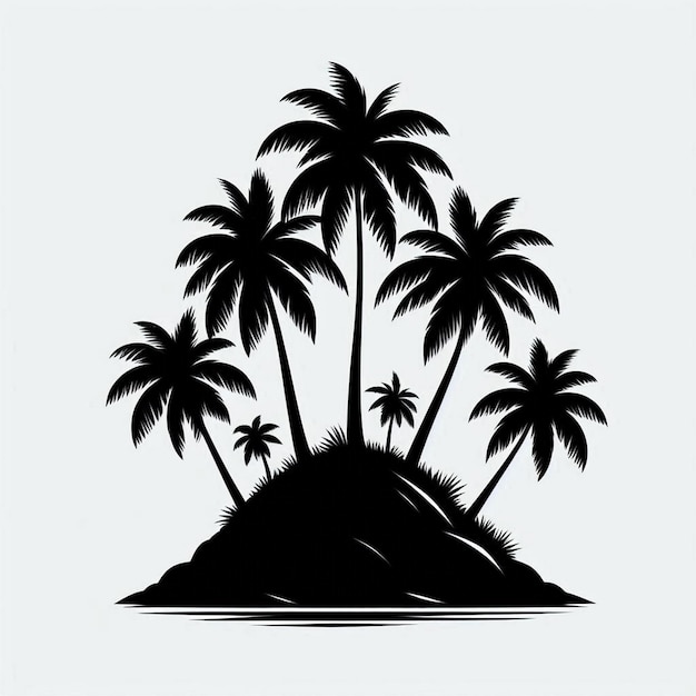 a drawing of palm trees on a white background with a picture of a beach