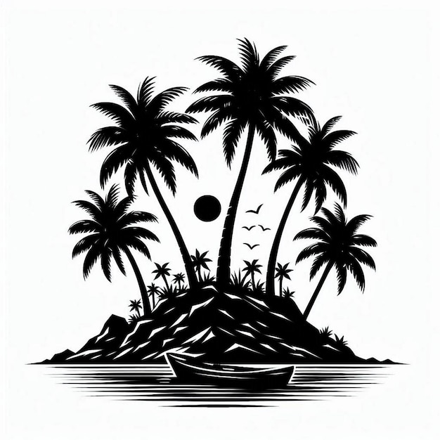 Photo a drawing of palm trees on a white background with a picture of a beach