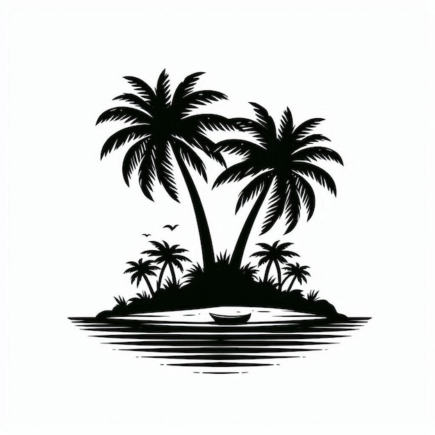 Photo a drawing of palm trees on a white background with a picture of a beach