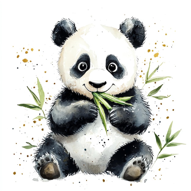 a drawing of a panda bear with a green plant in the middle