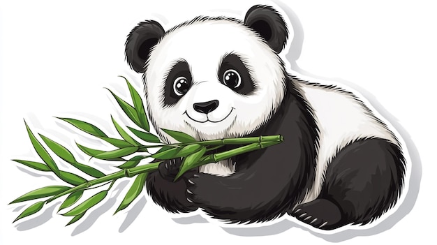 a drawing of a panda holding a bunch of bamboo