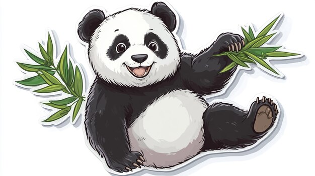 a drawing of a panda holding a bunch of leaves