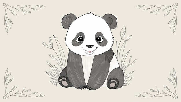 Photo a drawing of a panda sitting in the grass