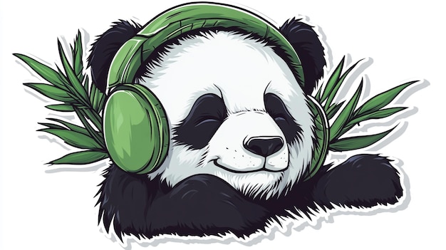 Photo a drawing of a panda wearing headphones and wearing headphones