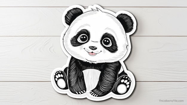 Photo a drawing of a panda with a black and white face and pink eyes