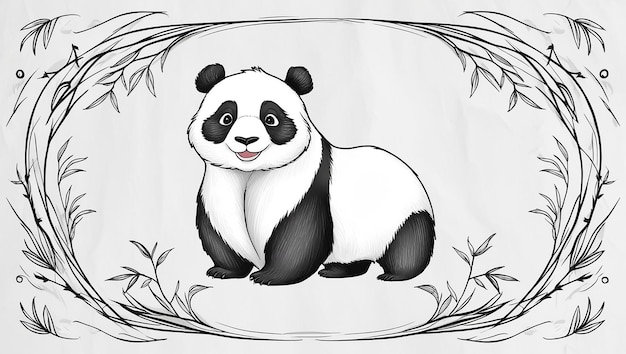 Photo a drawing of a panda with a frame that says panda