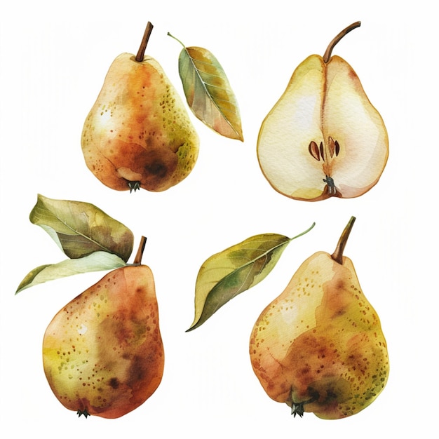 a drawing of pears and pears with a leaf