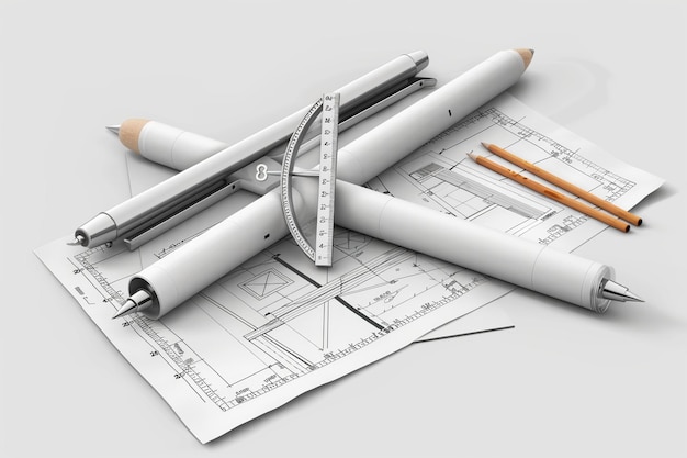 a drawing of a pencil and pencil with a ruler in the middle