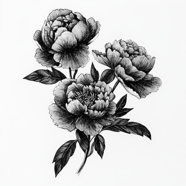 Photo a drawing of peonies with the words peonies