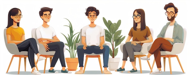 Photo a drawing of people sitting on a stool with a plant in the background