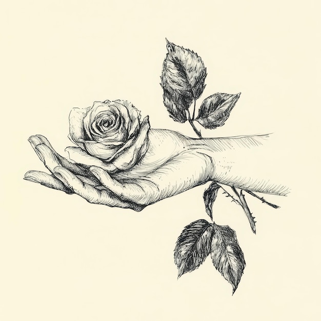 Photo a drawing of a person  s hand with roses