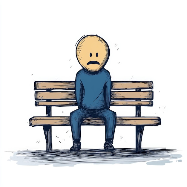 Photo a drawing of a person sitting on a bench with a sad face on it