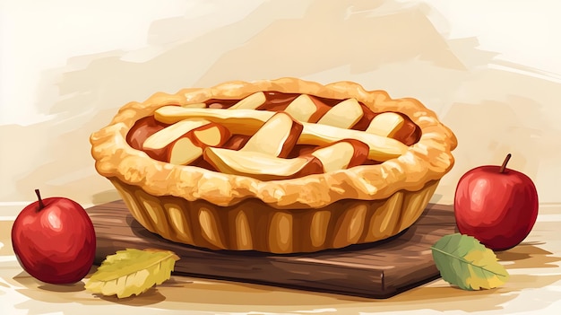 Photo a drawing of a pie with apples on it