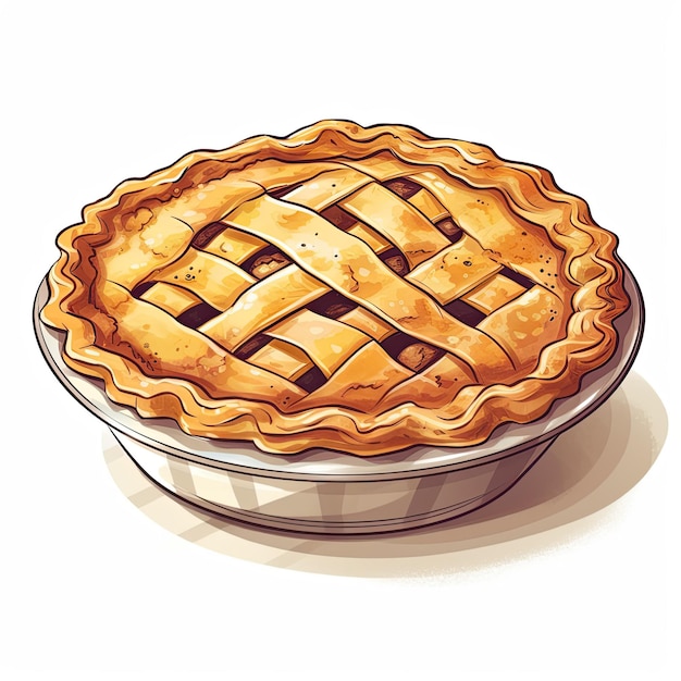 A drawing of a pie with a golden apple filling.