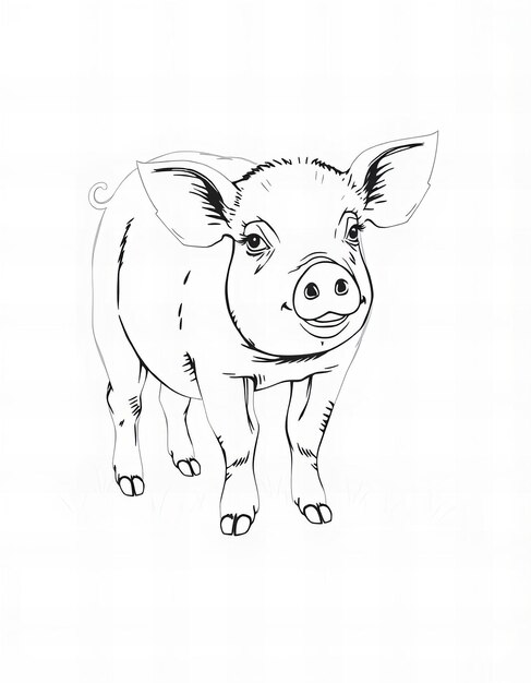 a drawing of a pig with a black face and a line drawing of a pig