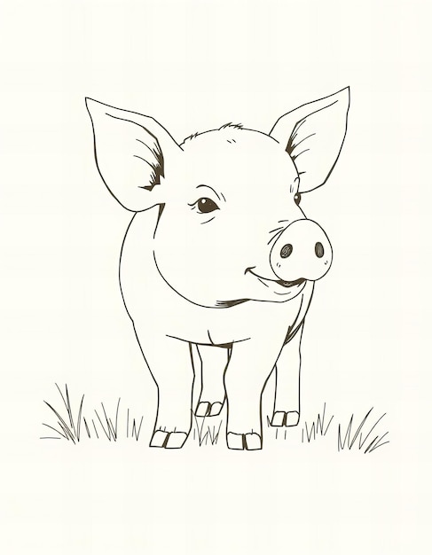 Photo a drawing of a pig with a black outline on it