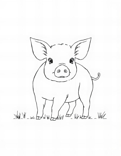 a drawing of a pig with a black outline on it